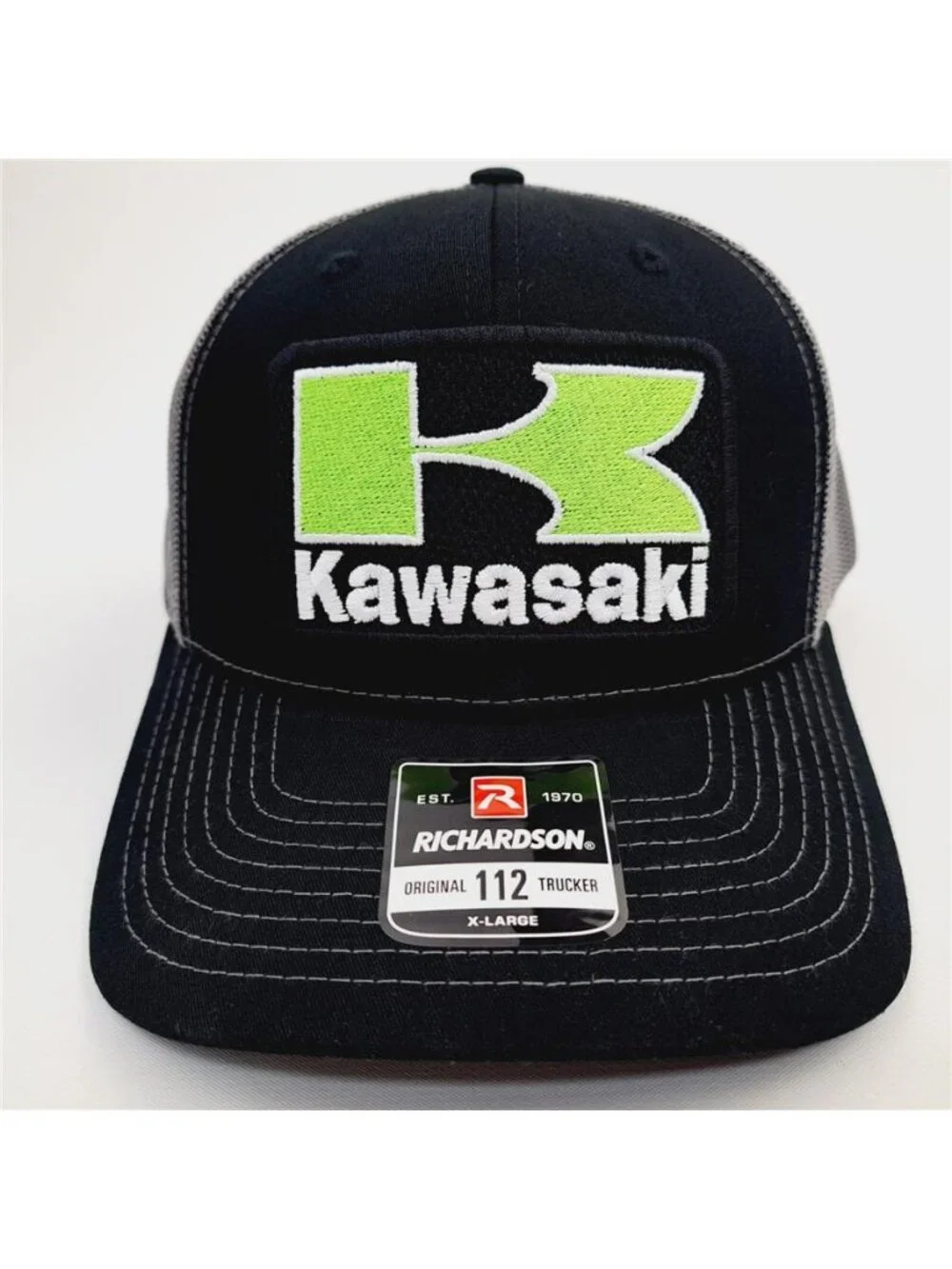 Retro Kawasaki Racing Trucker Hat Moto Patch Richardson 112 XL Snapback Cap